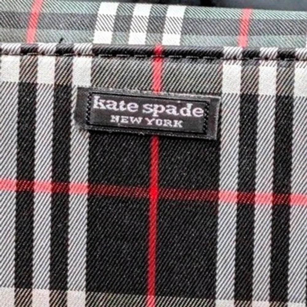 Kate Spade New York Tartan Plaid Tote Bag Shoulder Purse Leopard Lining~Vintage